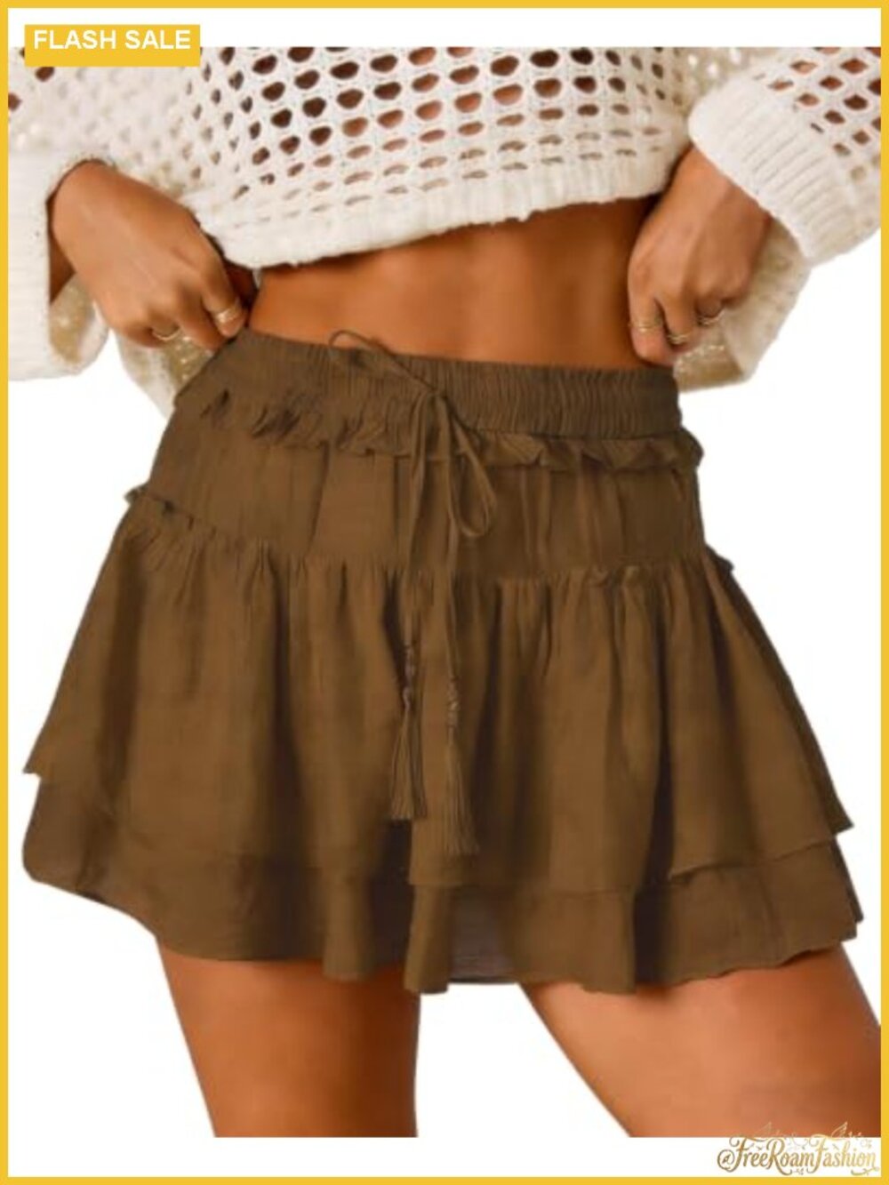 Women's Mini Lyocell Skort Flowy Boho Ruffle Hem High Waist